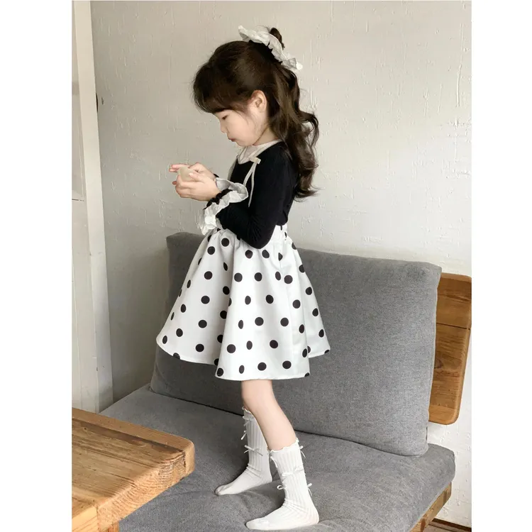 小惜亦2025春季新款韩版女童洋气设计感假两件上衣搭波点半裙套装