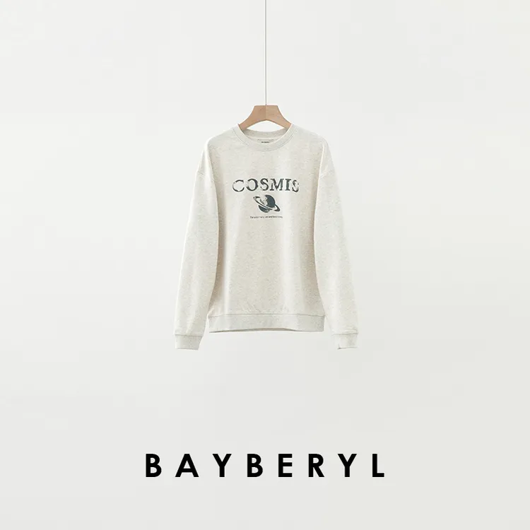 BAYBERYL老贝星球*印花字母浅灰时尚套头休闲秋卫衣NT5G0829-8/3