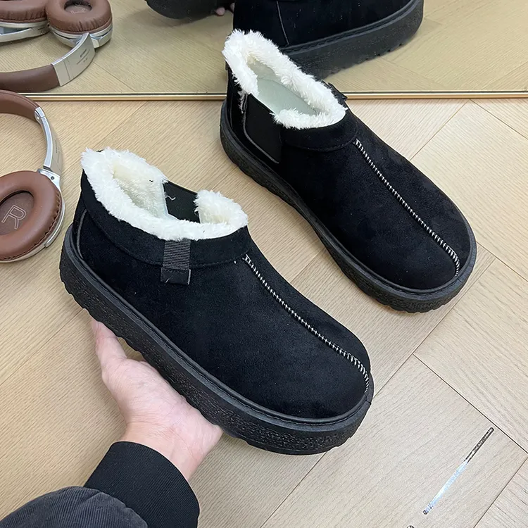 黑色厚底二棉鞋男款冬季爆款2025男士一脚蹬棉靴加绒加厚保暖男鞋
