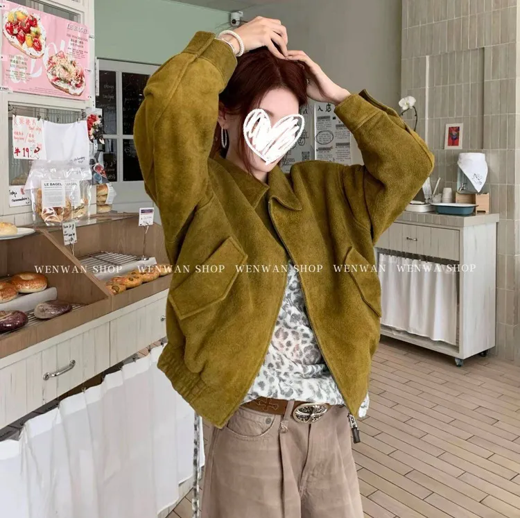 【订货！流量款】25秋季新款美式炸街潮酷拉链翻领麂皮短款夹克外套