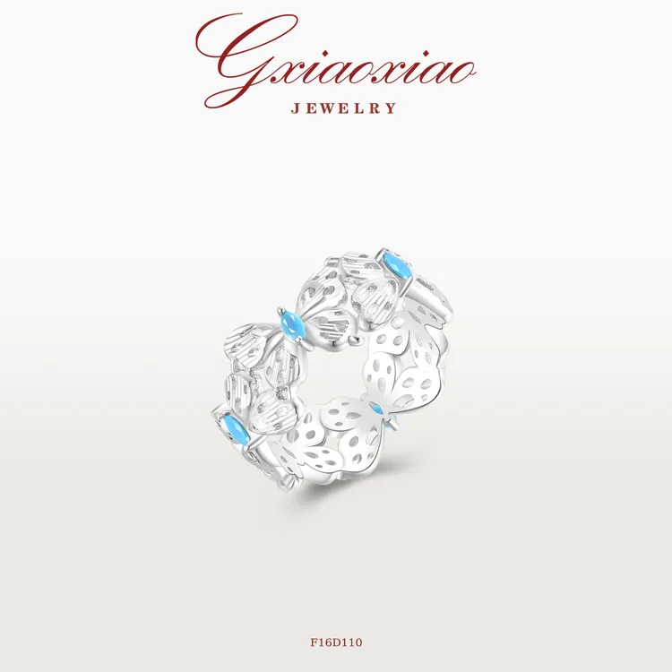 G XIAOXIAO 【幻蓝蝶影】时尚气质小众百搭戒指 F16D110新年礼物