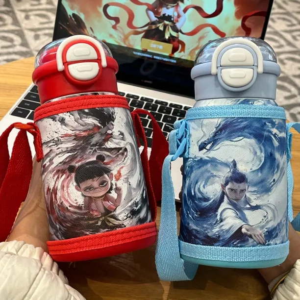 哪吒水杯儿童6-12岁上学用保温杯爆款2025新款不锈钢大容量吸管杯