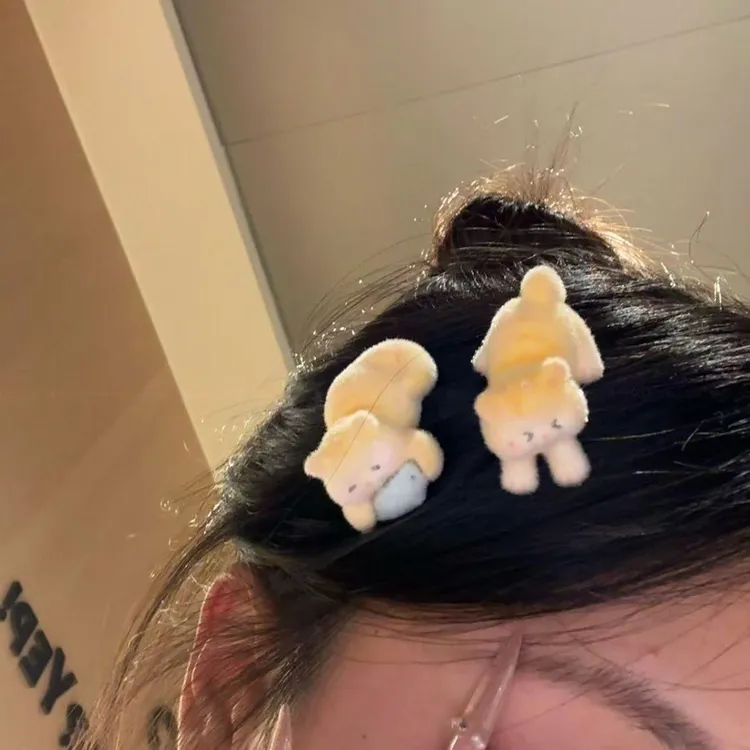 可爱小猫吃鱼发夹植绒可爱侧边刘海夹鸭嘴夹电镀K金蜻蜓边夹