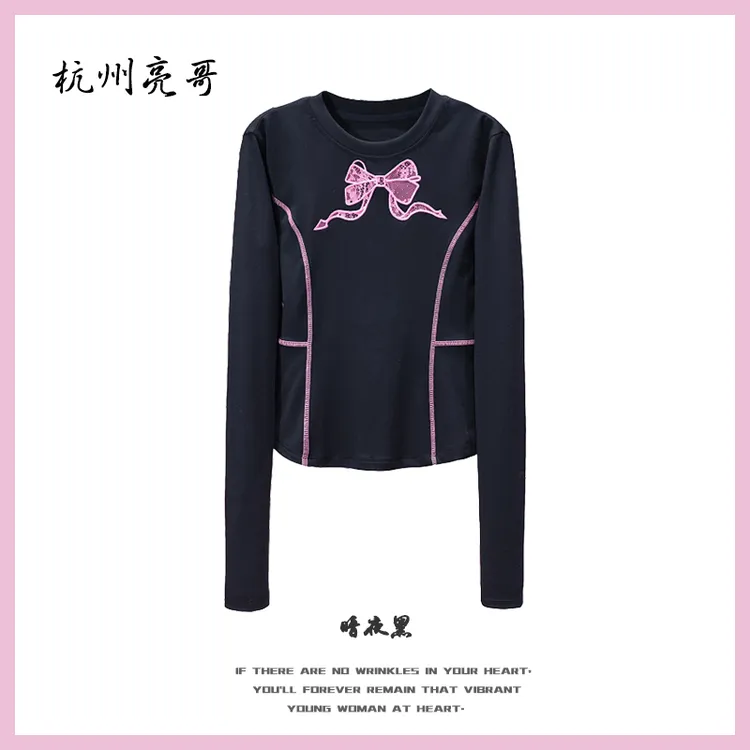 【亮哥女装】2025秋冬新品《夜粉蝶》黑色蕾丝高弹打底上衣6287-E1