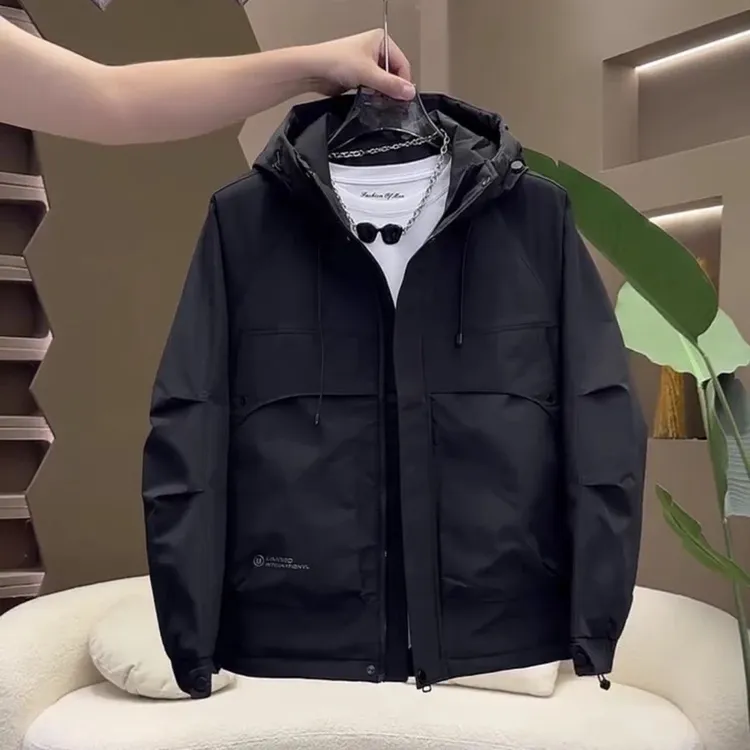 户外冲锋衣男士冬季夹棉服加厚防风工装连帽二棉休闲夹克上衣外套