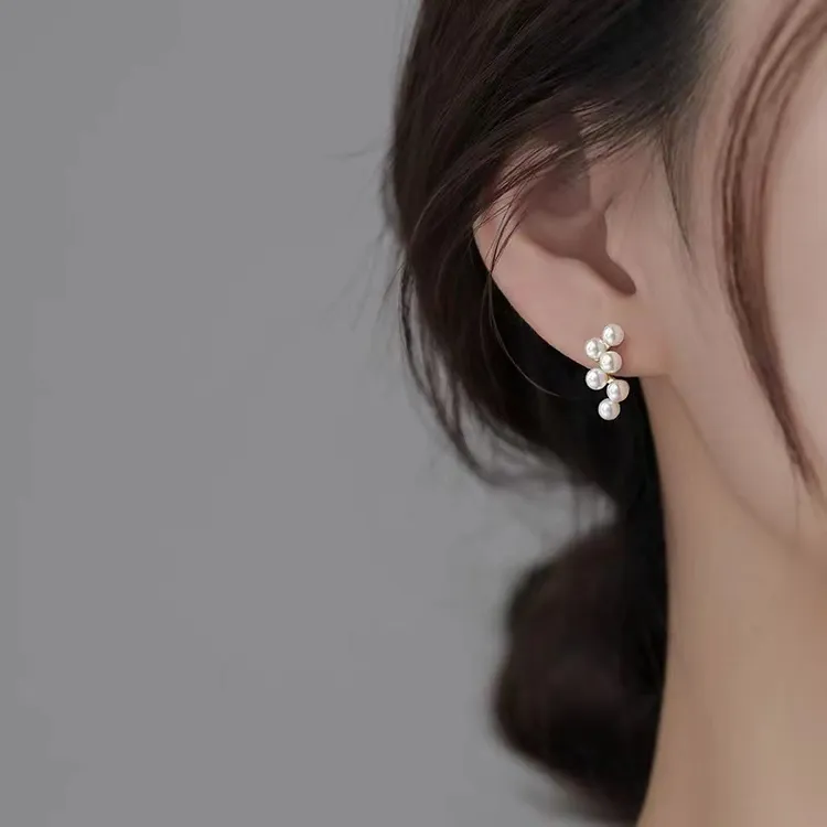 足银铅玻璃耳饰 纯银针葡萄耳钉小众设计女珍珠耳环年新款潮夏耳