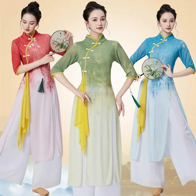 杨丽萍广场舞服装新款中袖时尚中国风跳扇子古典舞蹈服表演出衣服