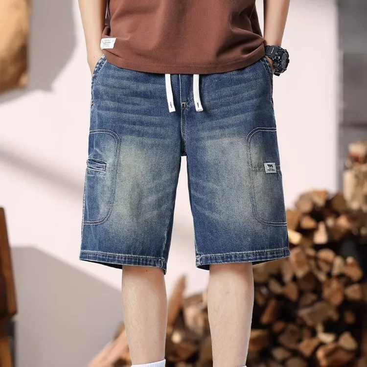 GS蓝色牛仔短裤男款百搭多兜夏季男五分裤宽松大码裤衩休闲中裤潮