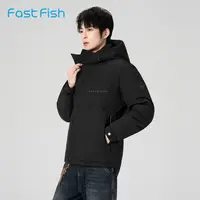 快鱼鸭绒保暖短款羽绒服男士2025年冬新款连帽加厚外套黑色上衣