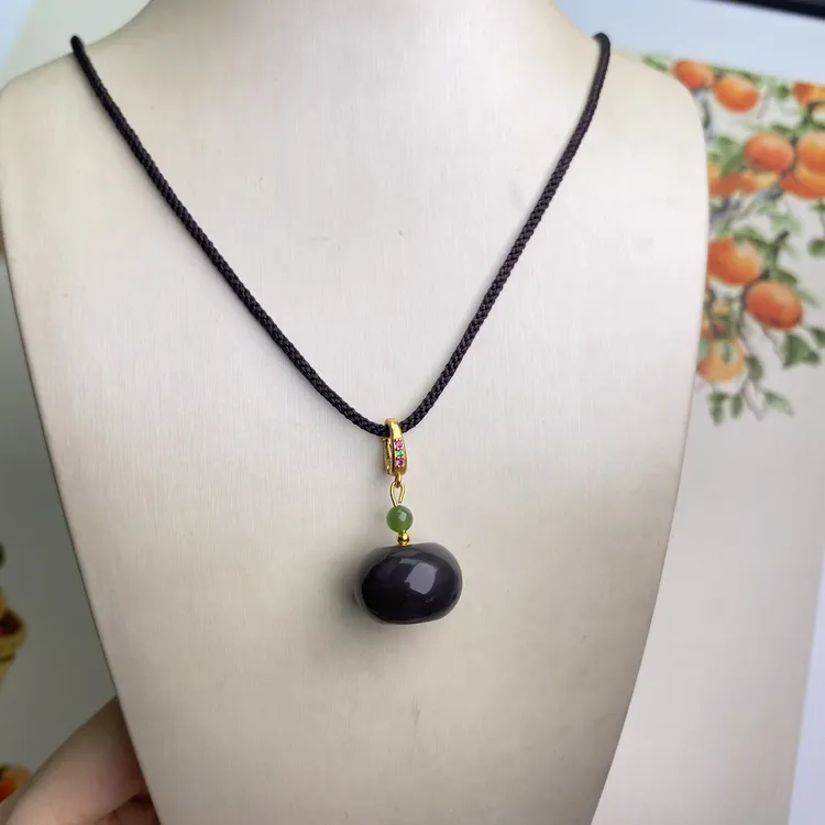 天然和田玉烟紫古珠吊坠挂件男女款玉石挂件玉坠玉质细腻精品礼物