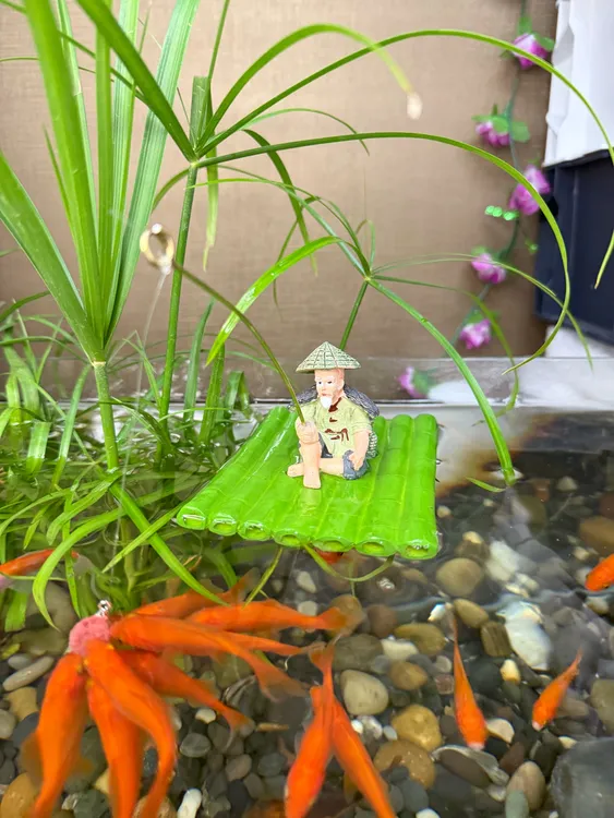 解压竹筏悬浮漂浮钓鱼老头鱼缸摆件喂食器姜太公钓鱼渔翁钓鱼道具