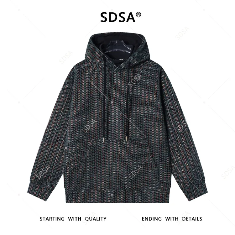 SDSA男士秋冬新款痞帅男装潮牌彩色竖纹连帽卫衣高街绒毛百搭上衣