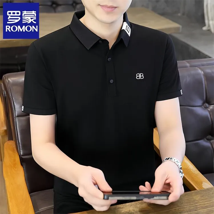 Romon/罗蒙男士短袖t恤夏季薄款休闲翻领polo衫帅气半袖男上衣服