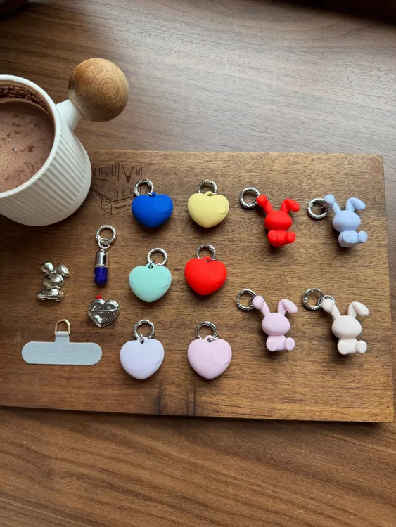 【CASE可爱兔兔】粉色砰砰爱心时尚百搭钥匙扣立体卡通手机挂件通用