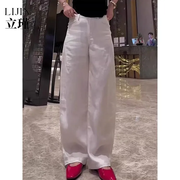 适弯刀阔腿休闲 裤女夏季薄款宽松高腰宽松显瘦轻薄亚麻直筒长裤