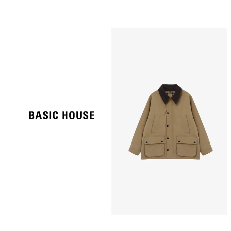 Basic House/百家好秋冬复古时尚翻领简约百搭棉服-B0625B5PNL2