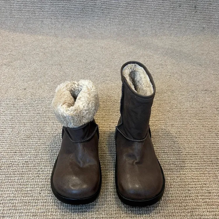 复古加厚加绒防水防滑羊毛雪地靴2025秋冬新款一脚蹬棉靴圆头短靴