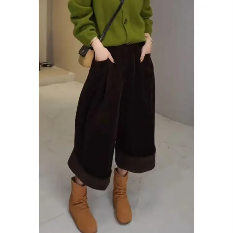 艾塔莉秋季新款长裤小众卷边休闲裤纯色百搭宽松阔腿裤显瘦修身女