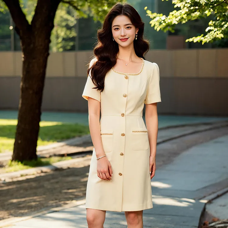 奢姿大码女装2025夏季名媛小香风气质连衣裙胖妹妹时尚方领裙子