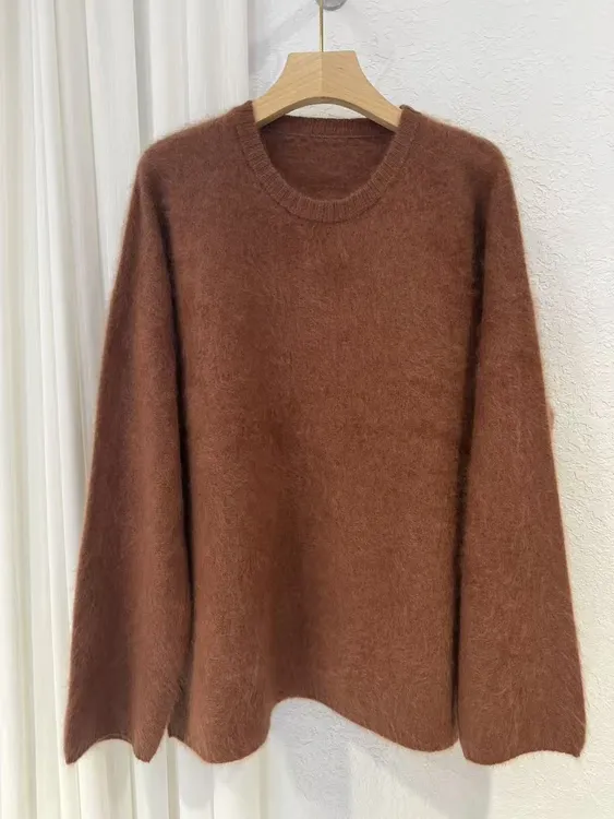 山羊绒拉绒重磅双层加厚宽松慵懒风圆领-1026