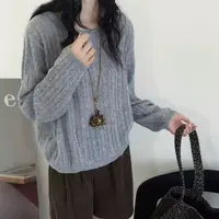 【青灰麻花】圆领气质套头宽松慵懒风长袖韩版针织衫女