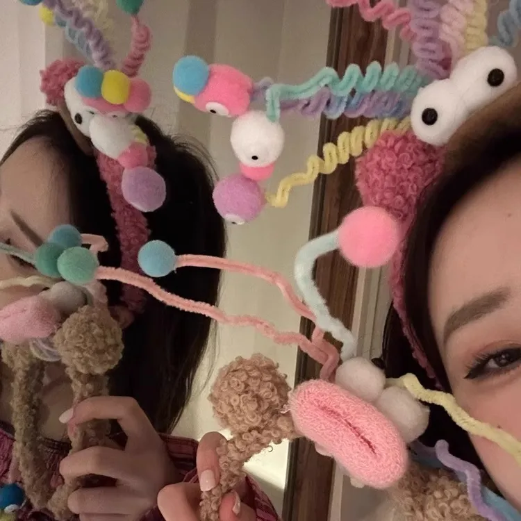 赵露思同款~彩色毛绒扭扭棒发箍可爱搞怪小众洗脸不压发头箍发饰