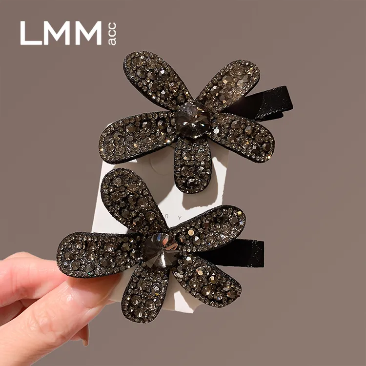 高端满钻花朵鸭嘴夹女韩版轻奢刘海夹时尚侧边夹2025新款发饰夹子