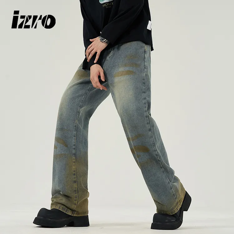 【秋上新】IZRO中性风设计感小众做旧裤子时尚百搭高街宽松直筒复古牛仔裤