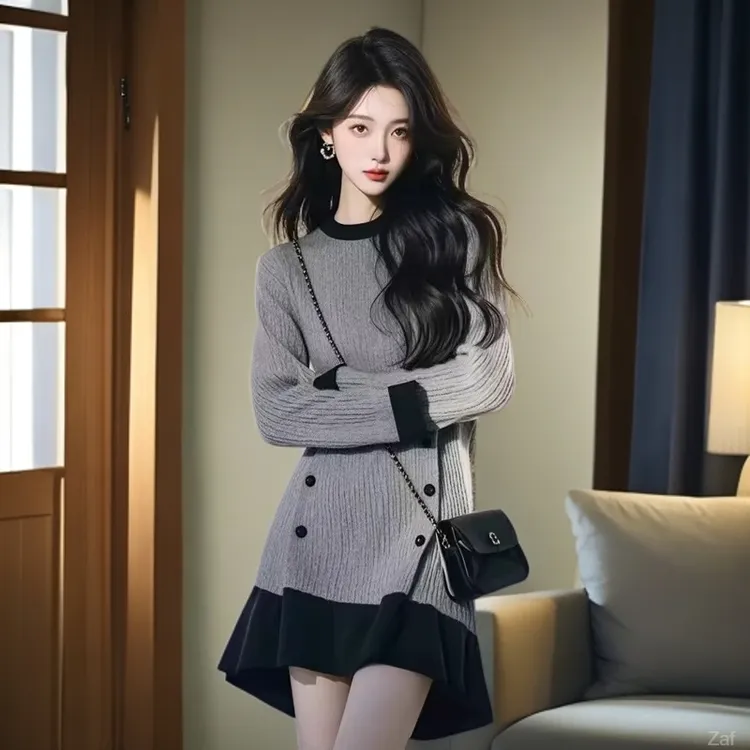 小香风高级感超好看2025秋冬新款法式绝美小众百搭别致针织连衣裙