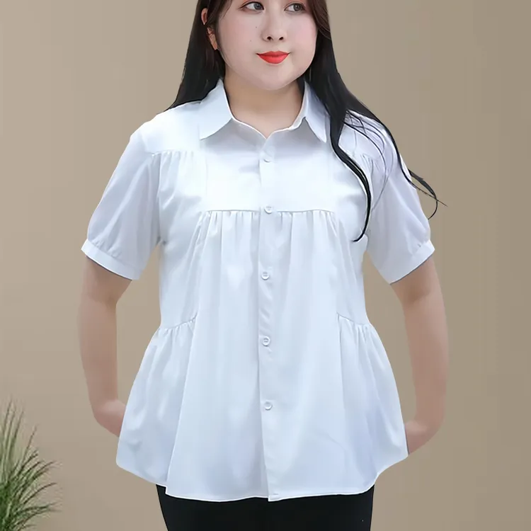 胖mm加肥加大码女装短袖白衬衫夏季宽松显瘦遮肚子孕妇上衣200斤