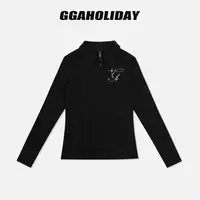 GGAHOLIDAY时尚黑色修身翻领秋冬休闲长袖针织Polo打底衫-154181