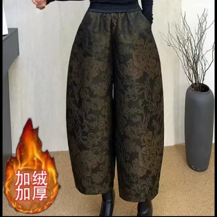 【香云阁】2025秋冬新款时尚百搭加绒花苞休闲裤