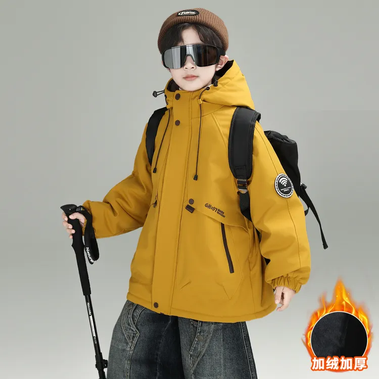 儿童装男童加绒加厚冲锋衣外套秋冬季6-12岁中大童男孩冬装派克服