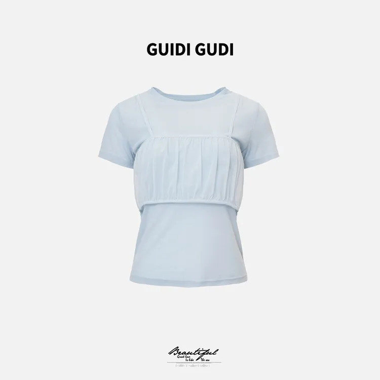 GUIDI GUDI【珊瑚遗光】百搭时尚短袖T恤/黄加蓝