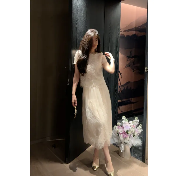 【N·COU】25春新款【浮雕美术馆】重工刺绣镂空纱裙套装DY52115