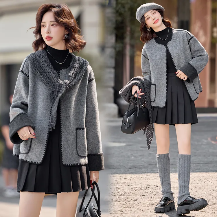 短款羊毛毛呢外套女2025秋冬新款时尚气质宽松显瘦减龄配披肩上衣