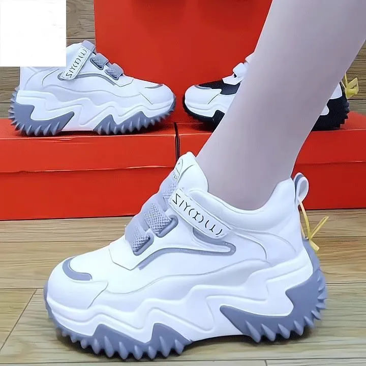 显脚小厚底女鞋爆款老爹鞋魔术贴高颜值小个子增高女鞋百搭老爹鞋