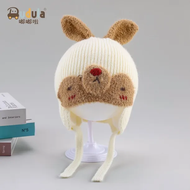 嘟嘟啦3940兔子耳朵卡通刺绣大鼻子男女宝宝时尚保暖针织帽