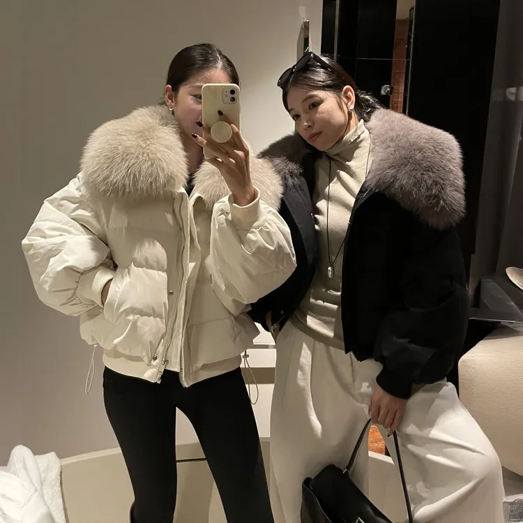 冬季独特超好看大毛领短款棉服女加厚抽绳收腰面包服保暖棉袄外套