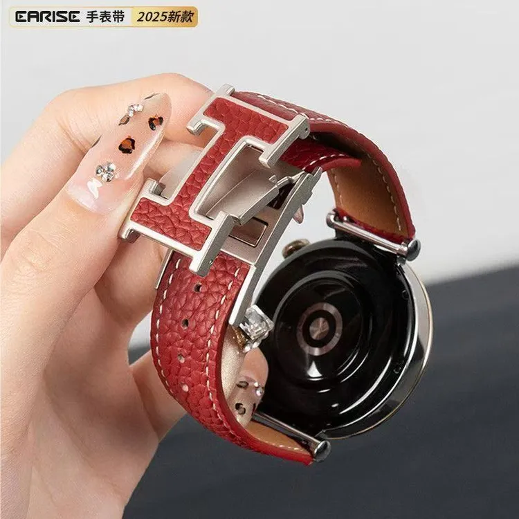 适用华为watchGT6pro手表表带GT54/3/2fit4爱马红H扣磁吸真皮女款