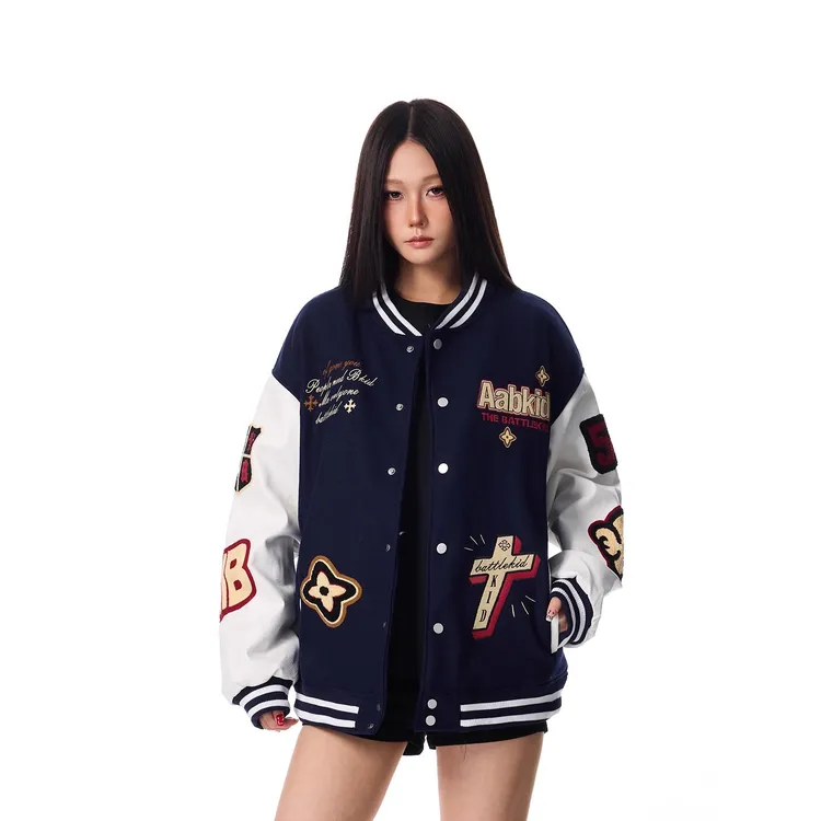 SREK美式复古刺绣棒球服外套女