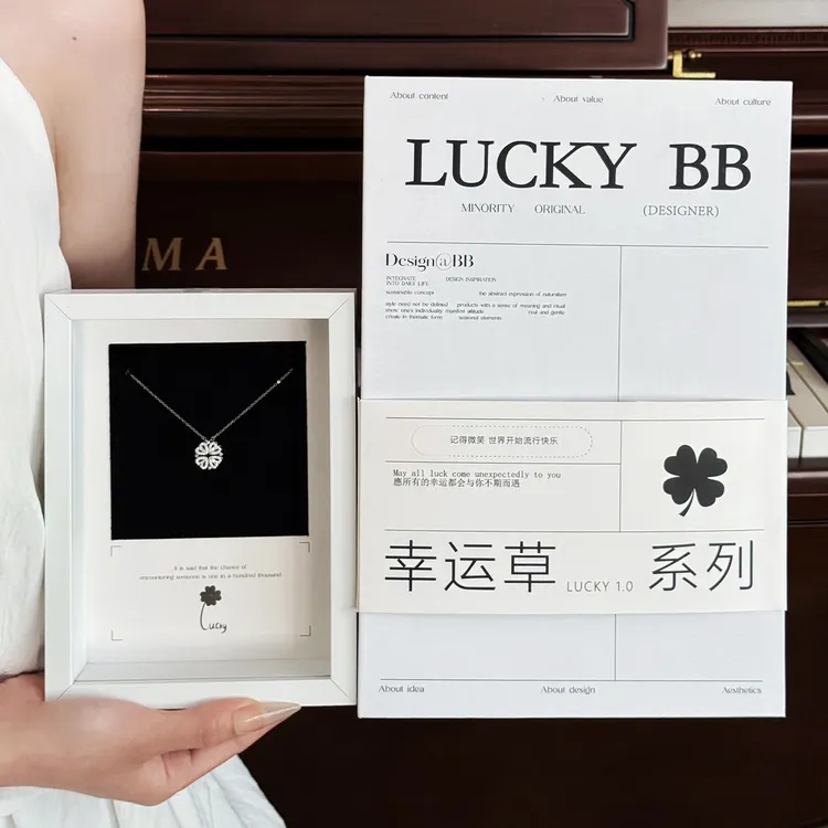 坠链均925银锆石 恋心四叶草纯银项链一款两戴惊喜生日礼物送女友