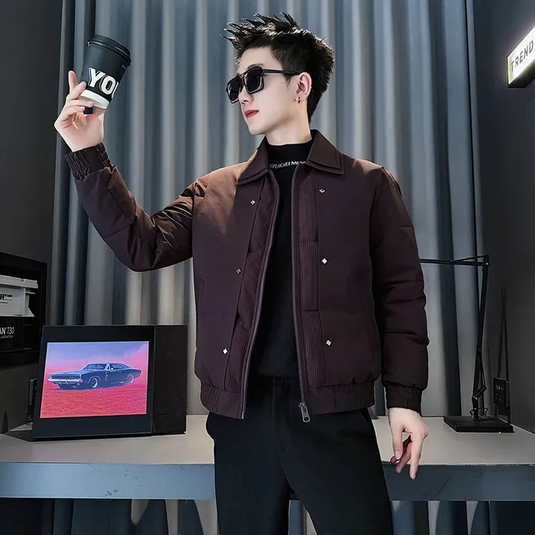 男士翻领棉衣潮牌休闲痞帅2025冬季新款爆款高级休闲棉服加厚外套