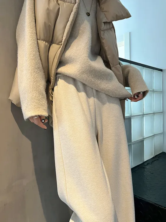 人字纹加厚加绒裤子女秋冬2025新款高腰窄版直筒小个子毛呢阔腿裤