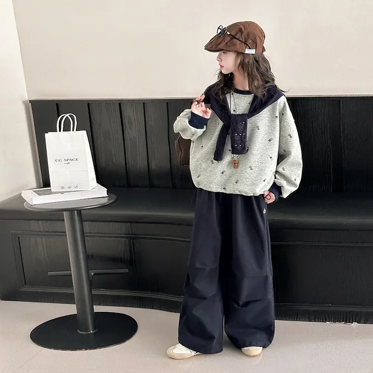 女童披肩卫衣套装春秋新款女孩卫裤三件套休闲运动童装秋装衣服潮
