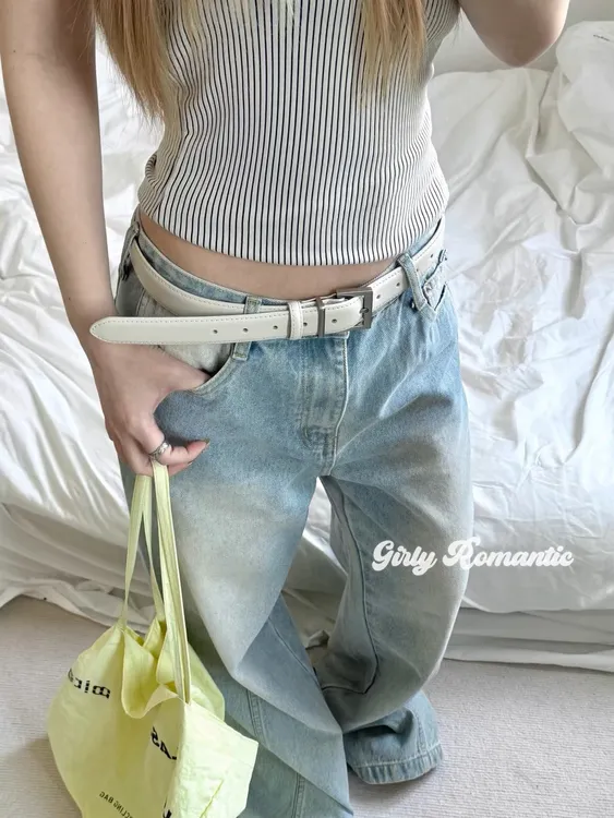 极简cleanfit氧气感白色皮带腰带女ins风高级配饰百搭