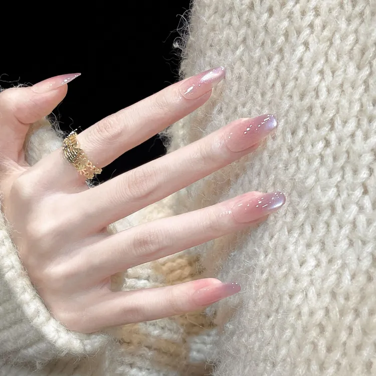 【紫凝晨露】秋冬紫色冰透猫眼美甲穿戴甲片短款日常百搭显白美甲贴