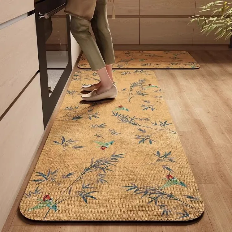 新中式专用地垫绿色吸油可擦免洗脚垫硅藻泥防滑地垫耐磨吸水厨房