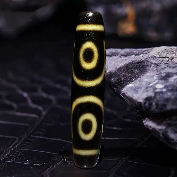 至纯老料黑金三眼精品优质天然老玛瑙真品台湾一代西藏藏天珠吊坠