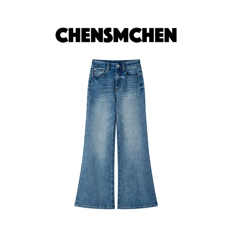 CHENSMCHEN 蓝色复古气质高腰喇叭裤女夏季宽松显瘦裤子CSN4025MX